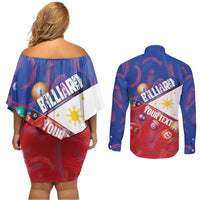 Personalised Philippines Billiards Couples Matching Off Shoulder Short Dress and Long Sleeve Button Shirt Cue With Balls Flag Style - Wonder Print Shop