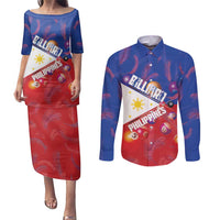 Personalised Philippines Billiards Couples Matching Puletasi and Long Sleeve Button Shirt Cue With Balls Flag Style - Wonder Print Shop