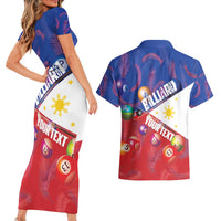 Personalised Philippines Billiards Couples Matching Short Sleeve Bodycon Dress and Hawaiian Shirt Cue With Balls Flag Style - Wonder Print Shop