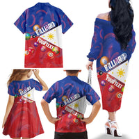 Personalised Philippines Billiards Family Matching Off The Shoulder Long Sleeve Dress and Hawaiian Shirt Cue With Balls Flag Style - Wonder Print Shop