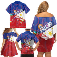Personalised Philippines Billiards Family Matching Off Shoulder Short Dress and Hawaiian Shirt Cue With Balls Flag Style - Wonder Print Shop