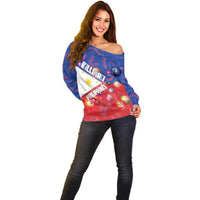 Personalised Philippines Billiards Off Shoulder Sweater Cue With Balls Flag Style - Wonder Print Shop