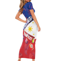 Personalised Philippines Billiards Short Sleeve Bodycon Dress Cue With Balls Flag Style - Wonder Print Shop