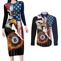 Personalized United States Billiards Couples Matching Long Sleeve Bodycon Dress and Long Sleeve Button Shirt Eagle On Fire 8 Ball - Wonder Print Shop