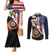 Personalized United States Billiards Couples Matching Mermaid Dress and Long Sleeve Button Shirt Eagle On Fire 8 Ball - Wonder Print Shop