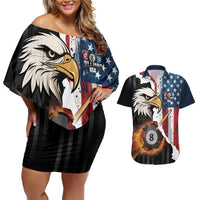 Personalized United States Billiards Couples Matching Off Shoulder Short Dress and Hawaiian Shirt Eagle On Fire 8 Ball - Wonder Print Shop