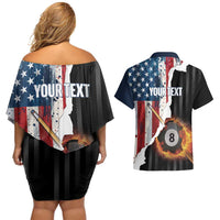 Personalized United States Billiards Couples Matching Off Shoulder Short Dress and Hawaiian Shirt Eagle On Fire 8 Ball - Wonder Print Shop