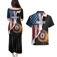 Personalized United States Billiards Couples Matching Puletasi and Hawaiian Shirt Eagle On Fire 8 Ball - Wonder Print Shop
