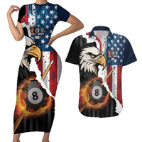 Personalized United States Billiards Couples Matching Short Sleeve Bodycon Dress and Hawaiian Shirt Eagle On Fire 8 Ball - Wonder Print Shop