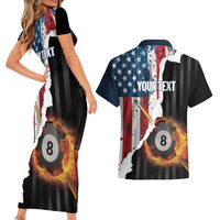 Personalized United States Billiards Couples Matching Short Sleeve Bodycon Dress and Hawaiian Shirt Eagle On Fire 8 Ball - Wonder Print Shop