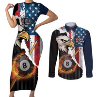 Personalized United States Billiards Couples Matching Short Sleeve Bodycon Dress and Long Sleeve Button Shirt Eagle On Fire 8 Ball - Wonder Print Shop