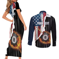 Personalized United States Billiards Couples Matching Short Sleeve Bodycon Dress and Long Sleeve Button Shirt Eagle On Fire 8 Ball - Wonder Print Shop