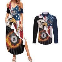 Personalized United States Billiards Couples Matching Summer Maxi Dress and Long Sleeve Button Shirt Eagle On Fire 8 Ball - Wonder Print Shop