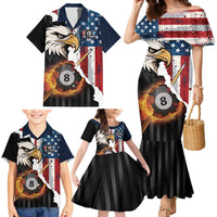 Personalized United States Billiards Family Matching Mermaid Dress and Hawaiian Shirt Eagle On Fire 8 Ball - Wonder Print Shop