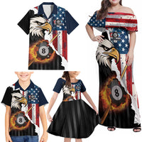 Personalized United States Billiards Family Matching Off Shoulder Maxi Dress and Hawaiian Shirt Eagle On Fire 8 Ball - Wonder Print Shop
