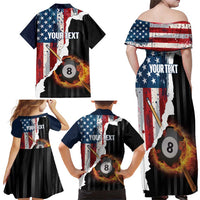 Personalized United States Billiards Family Matching Off Shoulder Maxi Dress and Hawaiian Shirt Eagle On Fire 8 Ball - Wonder Print Shop