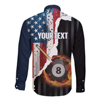 Personalized United States Billiards Long Sleeve Button Shirt Eagle On Fire 8 Ball - Wonder Print Shop