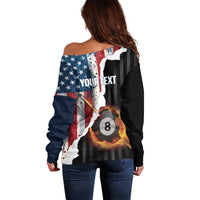 Personalized United States Billiards Off Shoulder Sweater Eagle On Fire 8 Ball - Wonder Print Shop