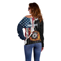 Personalized United States Billiards Off Shoulder Sweater Eagle On Fire 8 Ball - Wonder Print Shop