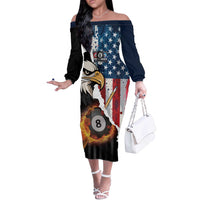 Personalized United States Billiards Off The Shoulder Long Sleeve Dress Eagle On Fire 8 Ball - Wonder Print Shop