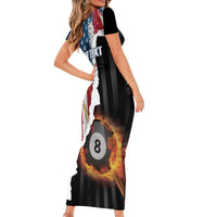 Personalized United States Billiards Short Sleeve Bodycon Dress Eagle On Fire 8 Ball - Wonder Print Shop