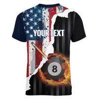 Personalized United States Billiards Women V-Neck T-Shirt Eagle On Fire 8 Ball - Wonder Print Shop