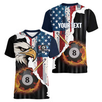 Personalized United States Billiards Women V-Neck T-Shirt Eagle On Fire 8 Ball - Wonder Print Shop
