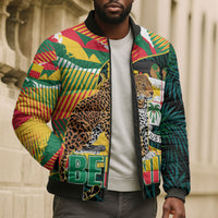 Personalized Benin Independence Day Bomber Puffer Jacket Coat Of Arms Leopard Oil Palm Leaves