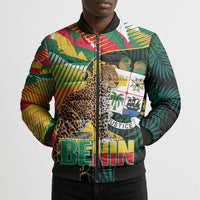 Personalized Benin Independence Day Bomber Puffer Jacket Coat Of Arms Leopard Oil Palm Leaves