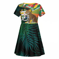Personalized Benin Independence Day Kid Short Sleeve Dress Coat Of Arms Leopard Oil Palm Leaves