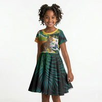 Personalized Benin Independence Day Kid Short Sleeve Dress Coat Of Arms Leopard Oil Palm Leaves