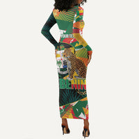 Personalized Benin Independence Day Long Sleeve Bodycon Dress Coat Of Arms Leopard Oil Palm Leaves