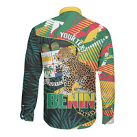 Personalized Benin Independence Day Long Sleeve Button Shirt Coat Of Arms Leopard Oil Palm Leaves