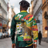 Personalized Benin Independence Day Long Sleeve Button Shirt Coat Of Arms Leopard Oil Palm Leaves