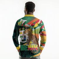 Personalized Benin Independence Day Long Sleeve Polo Shirt Coat Of Arms Leopard Oil Palm Leaves