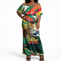 Personalized Benin Independence Day Off Shoulder Maxi Dress Coat Of Arms Leopard Oil Palm Leaves