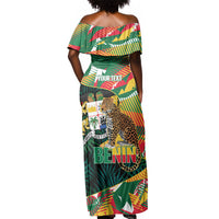 Personalized Benin Independence Day Off Shoulder Maxi Dress Coat Of Arms Leopard Oil Palm Leaves