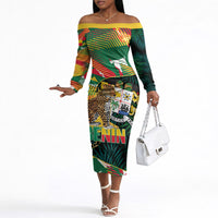 Personalized Benin Independence Day Off The Shoulder Long Sleeve Dress Coat Of Arms Leopard Oil Palm Leaves