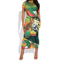 Personalized Benin Independence Day Short Sleeve Bodycon Dress Coat Of Arms Leopard Oil Palm Leaves