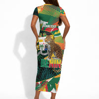 Personalized Benin Independence Day Short Sleeve Bodycon Dress Coat Of Arms Leopard Oil Palm Leaves