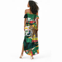 Personalized Benin Independence Day Summer Maxi Dress Coat Of Arms Leopard Oil Palm Leaves