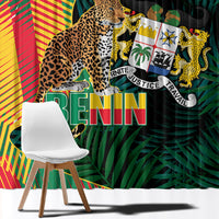 Benin Independence Day Window Curtain Coat Of Arms Leopard Oil Palm Leaves