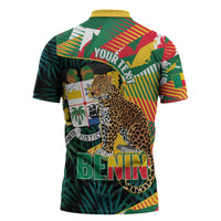 Personalized Benin Independence Day Zipper Polo Shirt Coat Of Arms Leopard Oil Palm Leaves