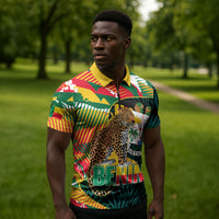 Personalized Benin Independence Day Zipper Polo Shirt Coat Of Arms Leopard Oil Palm Leaves