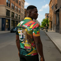 Personalized Benin Independence Day Zipper Polo Shirt Coat Of Arms Leopard Oil Palm Leaves
