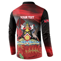 Personalized Trinidad and Tobago Independence Day Button Sweatshirt Scarlet Ibis And Chaconia Flowers