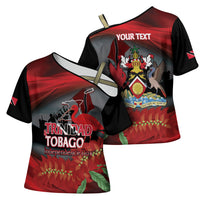 Personalized Trinidad and Tobago Independence Day Cross Shoulder Shirt Scarlet Ibis And Chaconia Flowers