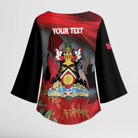 Personalized Trinidad and Tobago Independence Day Kimono Sleeve Blouse Scarlet Ibis And Chaconia Flowers