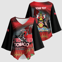 Personalized Trinidad and Tobago Independence Day Kimono Sleeve Blouse Scarlet Ibis And Chaconia Flowers