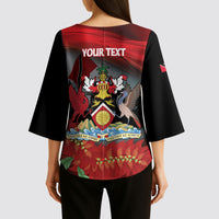 Personalized Trinidad and Tobago Independence Day Kimono Sleeve Blouse Scarlet Ibis And Chaconia Flowers